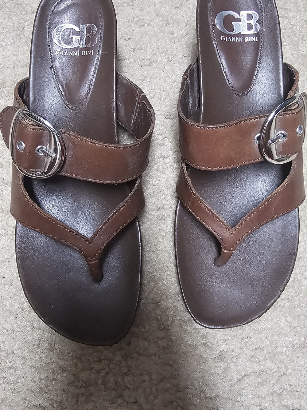 Gianni Bini Brown Leather Buckle Thong Sandals